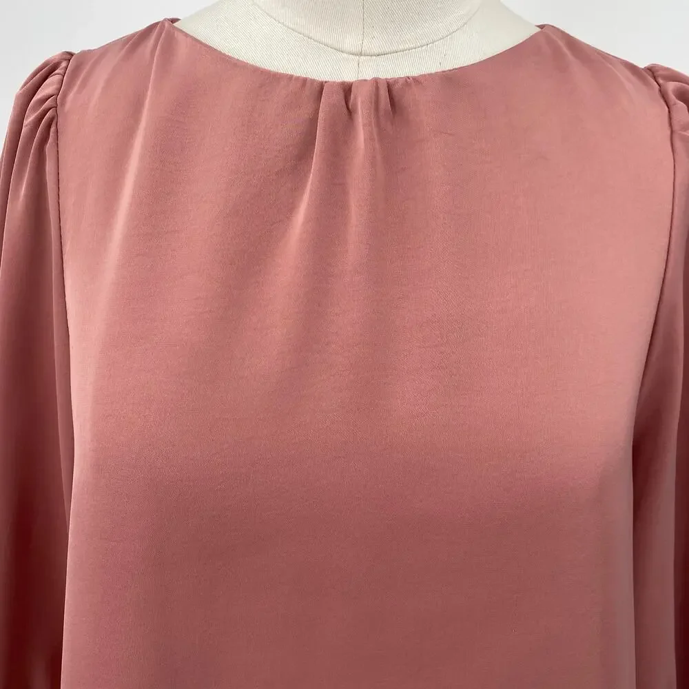 Tuckernuck Pomander Place Farah Blouse Long Puff Sleeve Satin Mauve Pink XS